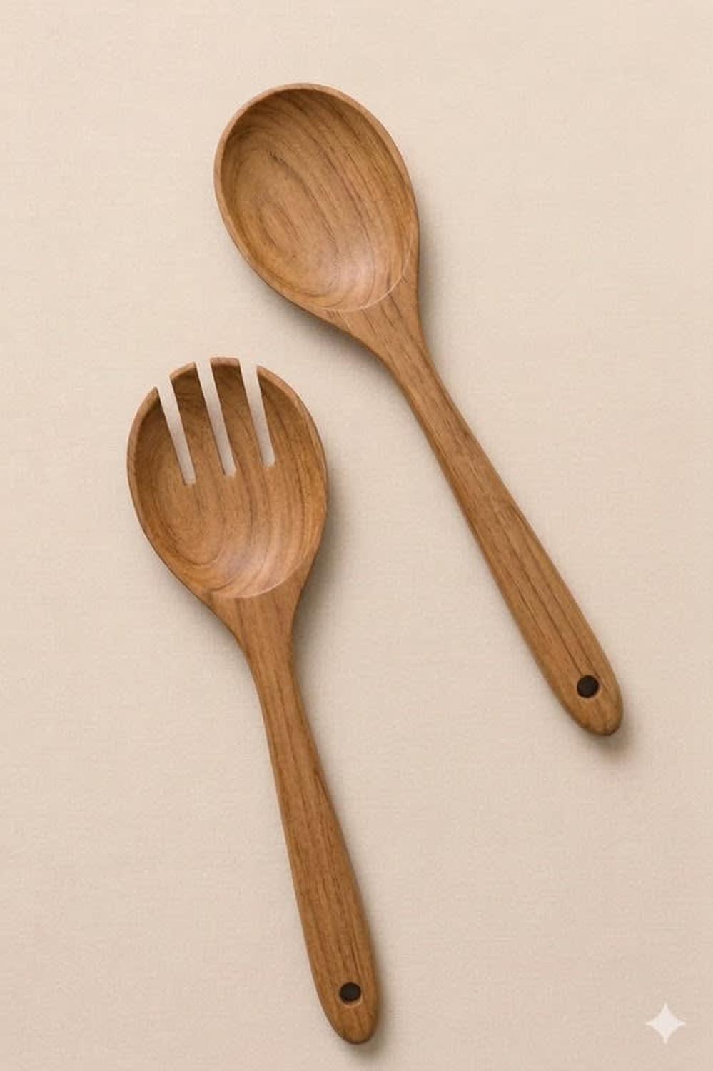 SET DE 2 CUBIERTOS CUCHARONES ENSALADA MADERA ACACIA GOURMET 30CM - 1