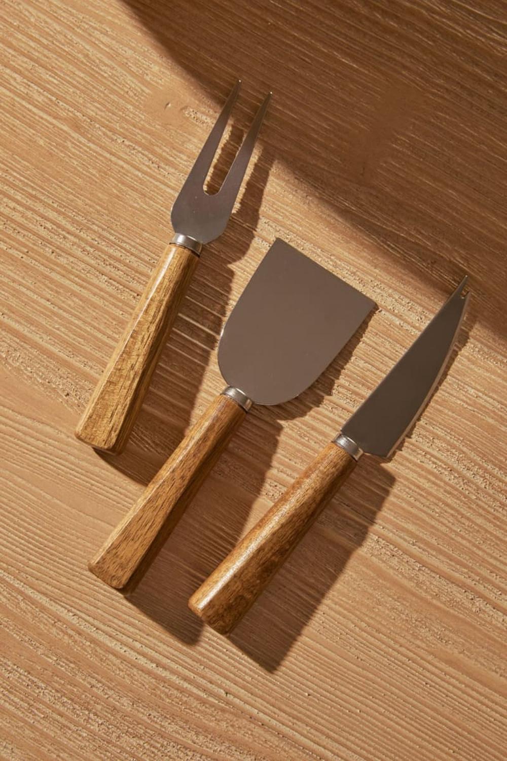 SET DE 3 CUCHILLOS PARA QUESO MADERA ACACIA ACERO INOX GOURMET - 2