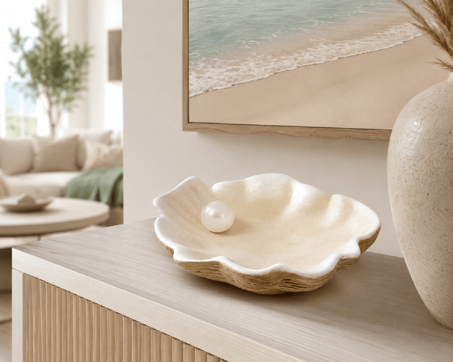 BANDEJA DECORATIVA CONCHA MARINA CON PERLA 23X23X07 CM - 1