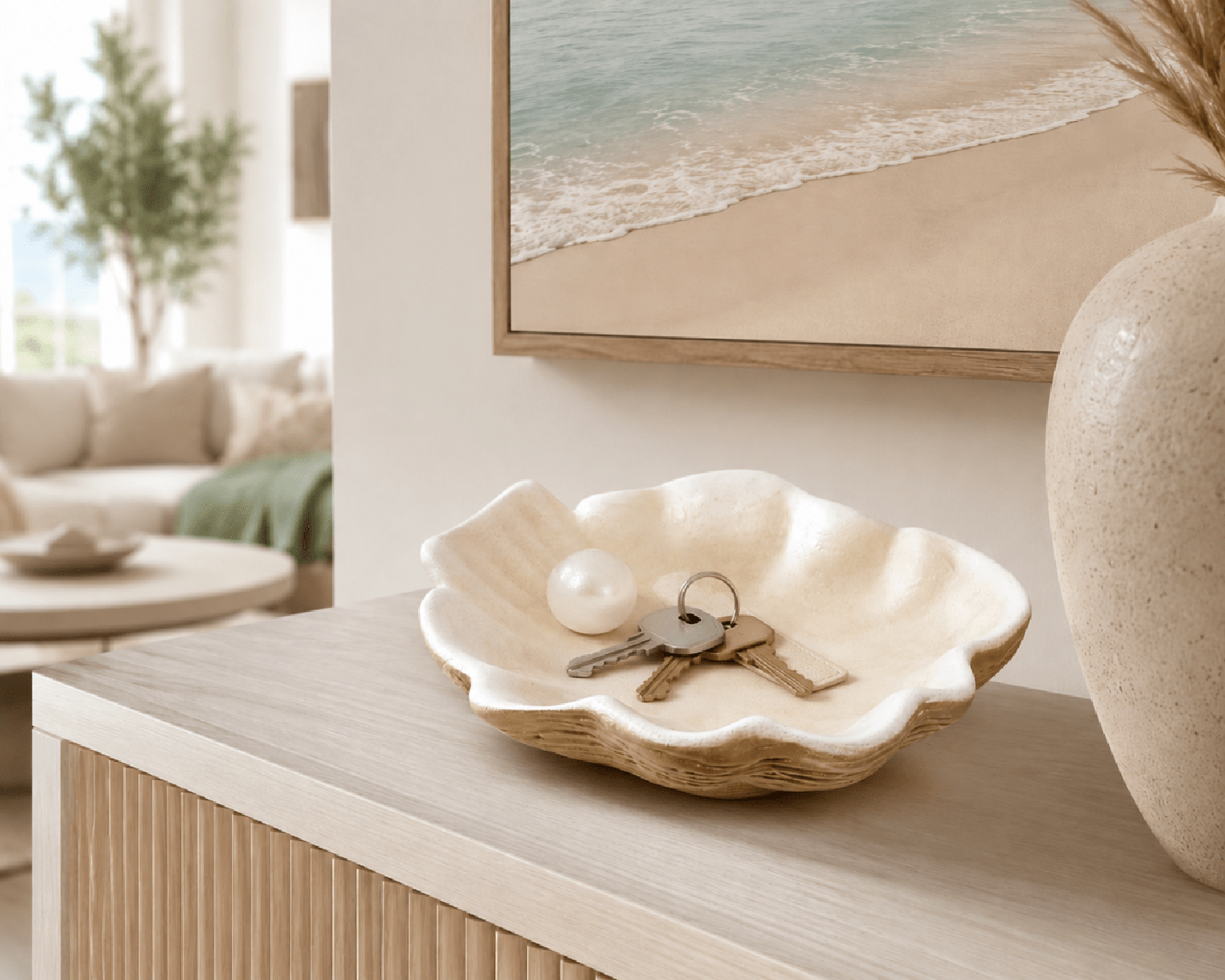 BANDEJA DECORATIVA CONCHA MARINA CON PERLA 23X23X07 CM - 2