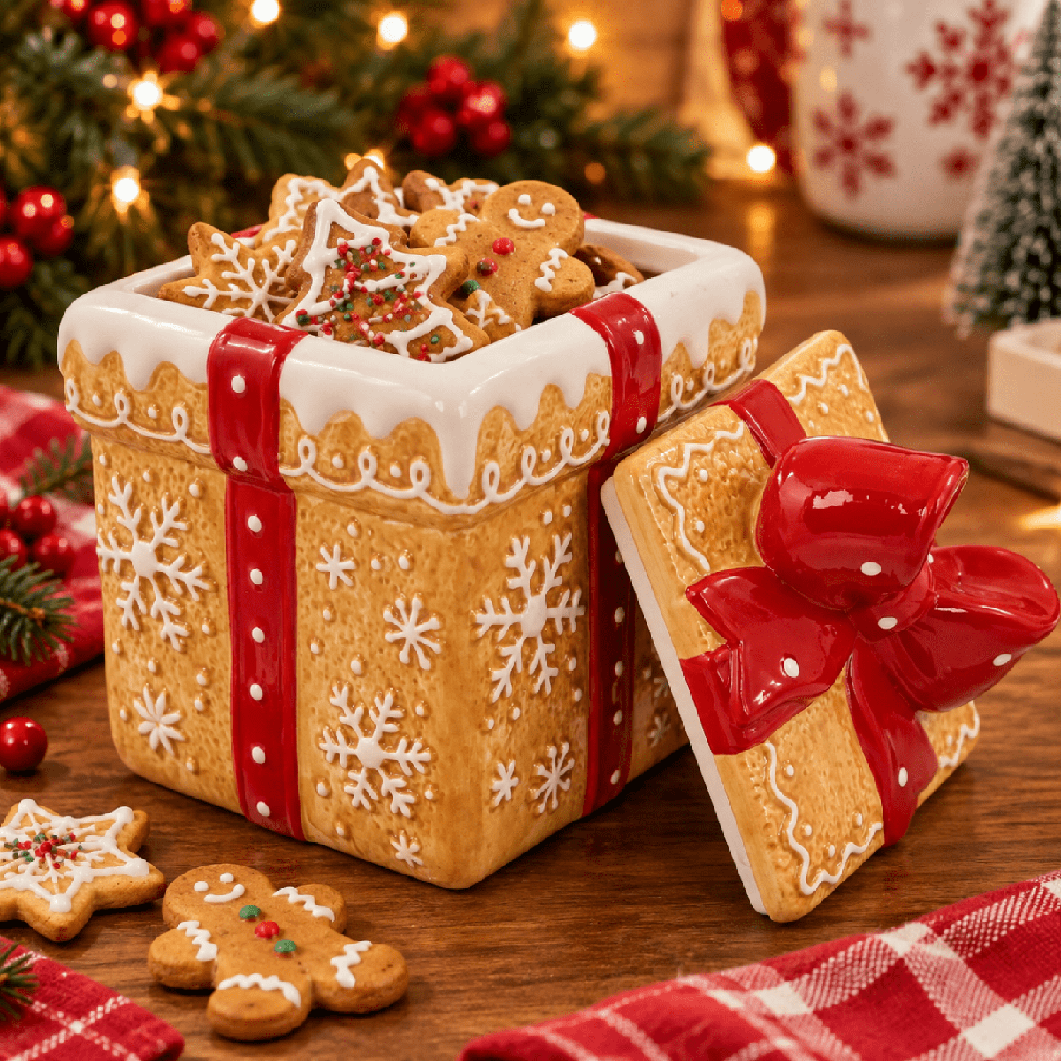 GALLETERO NAVIDEÑO DE CERÁMICA CAJA DE REGALO JENGIBRE - 1