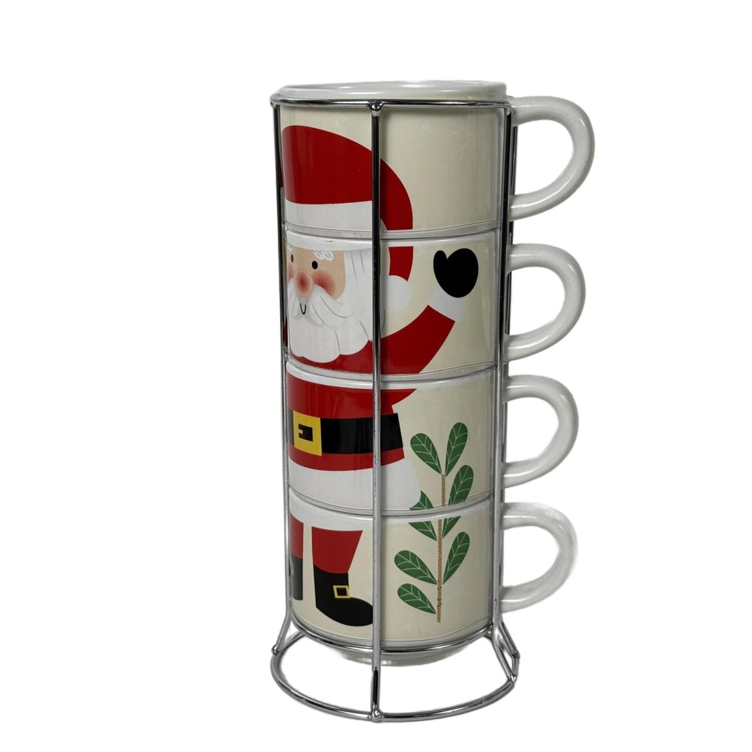SET DE TAZAS NAVIDEÑAS SANTA CON BASE (4 PZS) - 3