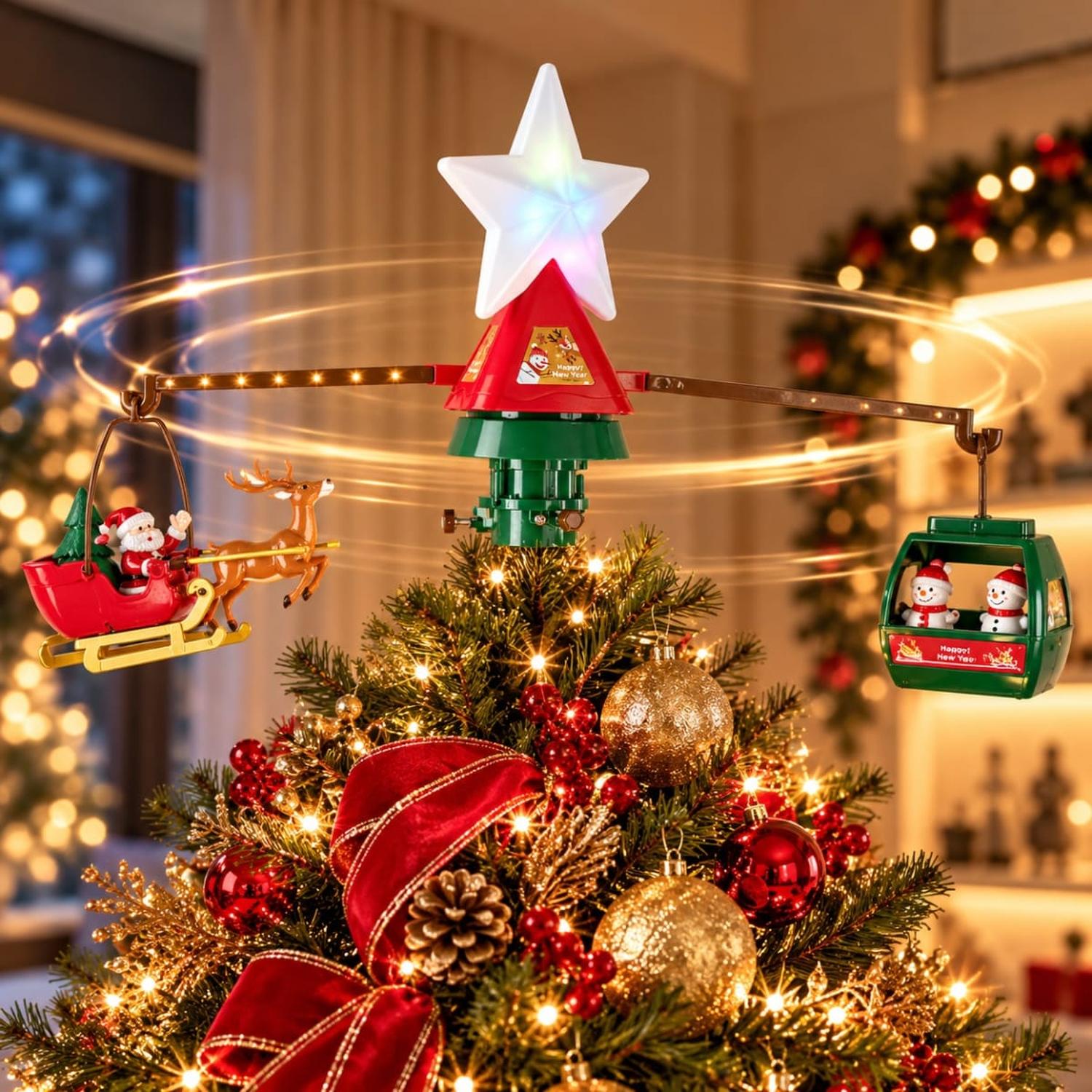 TOPPER ESTRELLA GIRATORIA PARA ARBOL DE NAVIDAD SANTA - 1