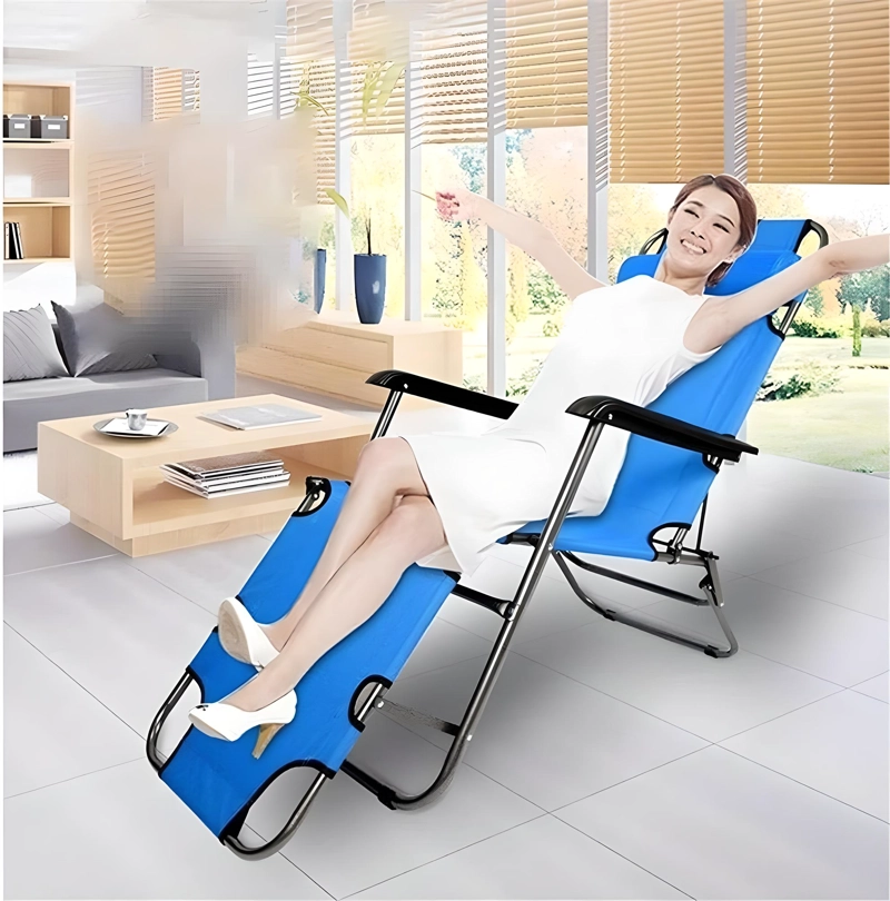 SILLA PLEGABLE REPOSERA RECLINABLE TERRAZA PLAYA CAMPING GRAVEDAD CERO CELESTE - 1