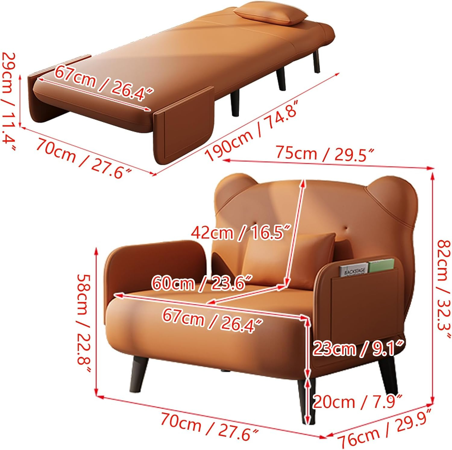 SOFÁ CAMA CONVERTIBLE DISEÑO OSO CÓMODO Y RESISTENTE - 6