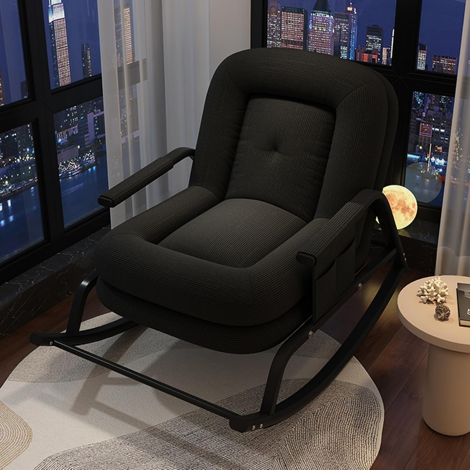 SILLA SILLÓN MECEDORA SOFÁ RECLINABLE PLEGABLE SALA TERRAZA JARDÍN NEGRO - 1