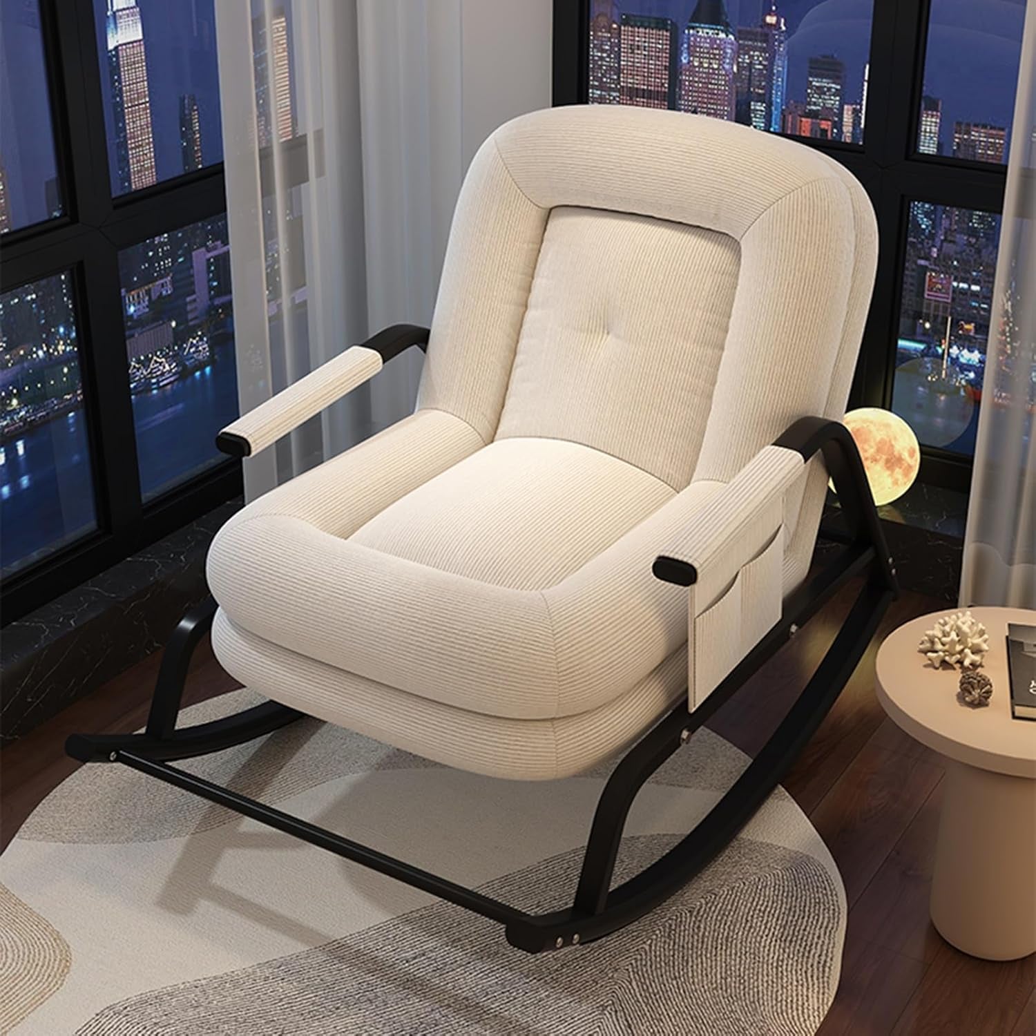 SILLA SILLÓN MECEDORA SOFÁ RECLINABLE PLEGABLE SALA TERRAZA JARDÍN BEIGE - 1