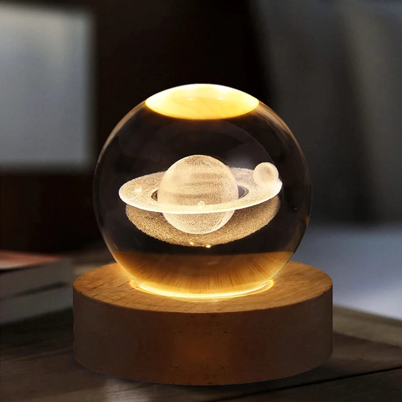 LÁMPARA DE NOCHE - BOLA DE CRISTAL 3D CON BASE DE MADERA - 2
