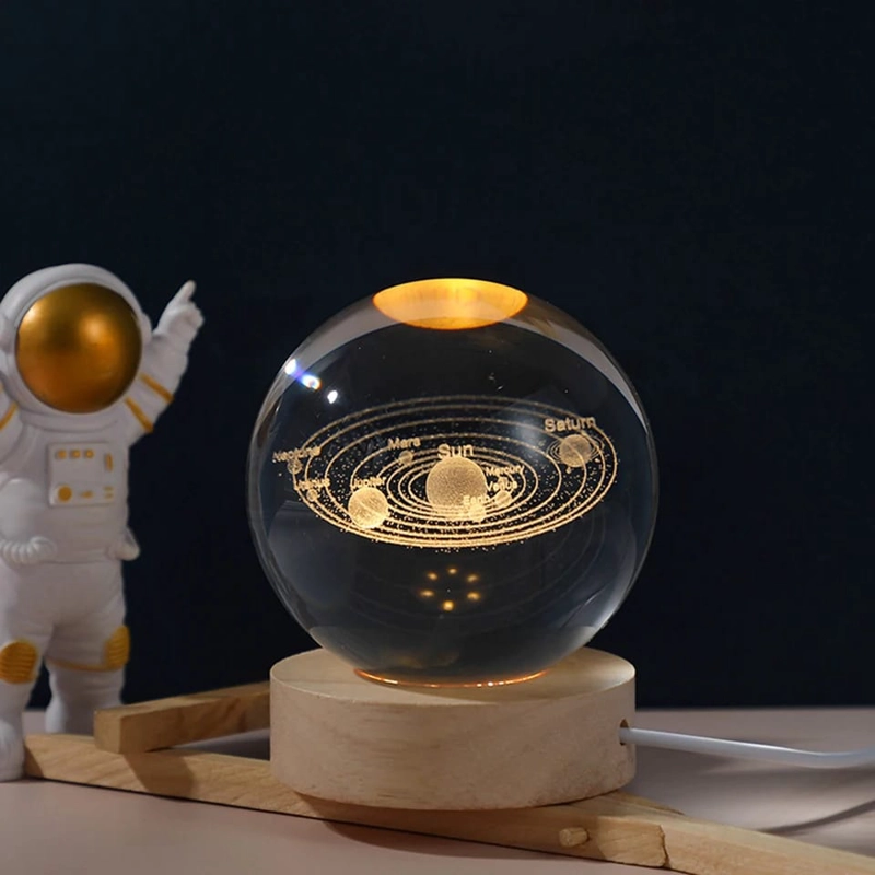 LÁMPARA DE NOCHE - BOLA DE CRISTAL 3D CON BASE DE MADERA - 5