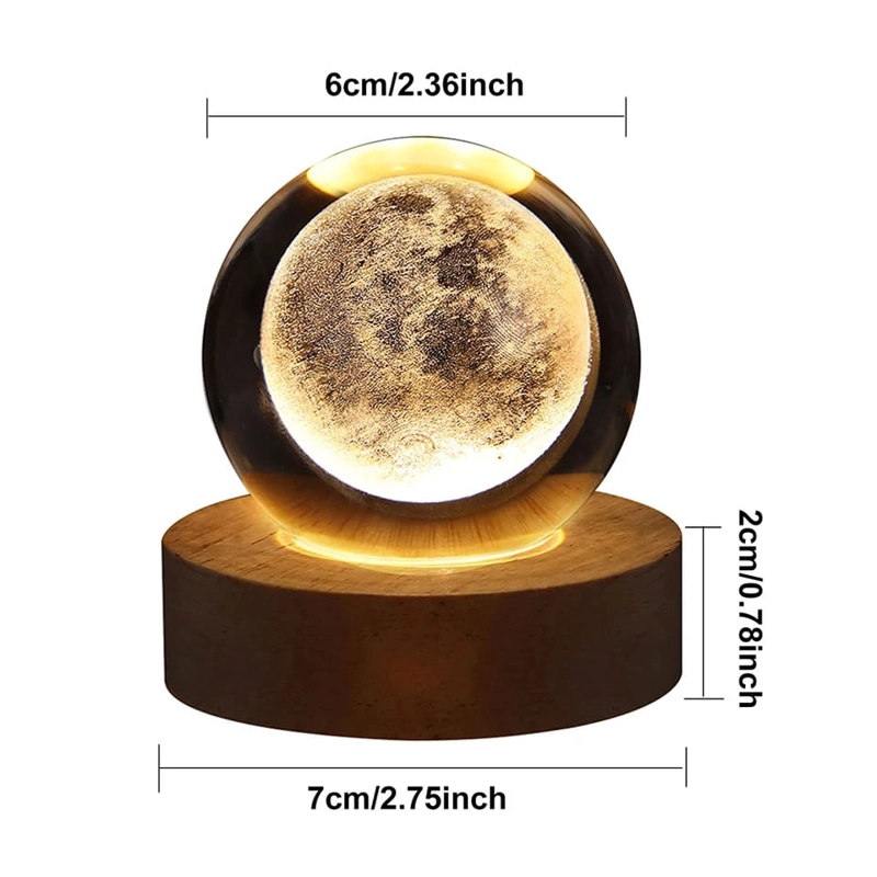 LÁMPARA DE NOCHE - BOLA DE CRISTAL 3D CON BASE DE MADERA - 6