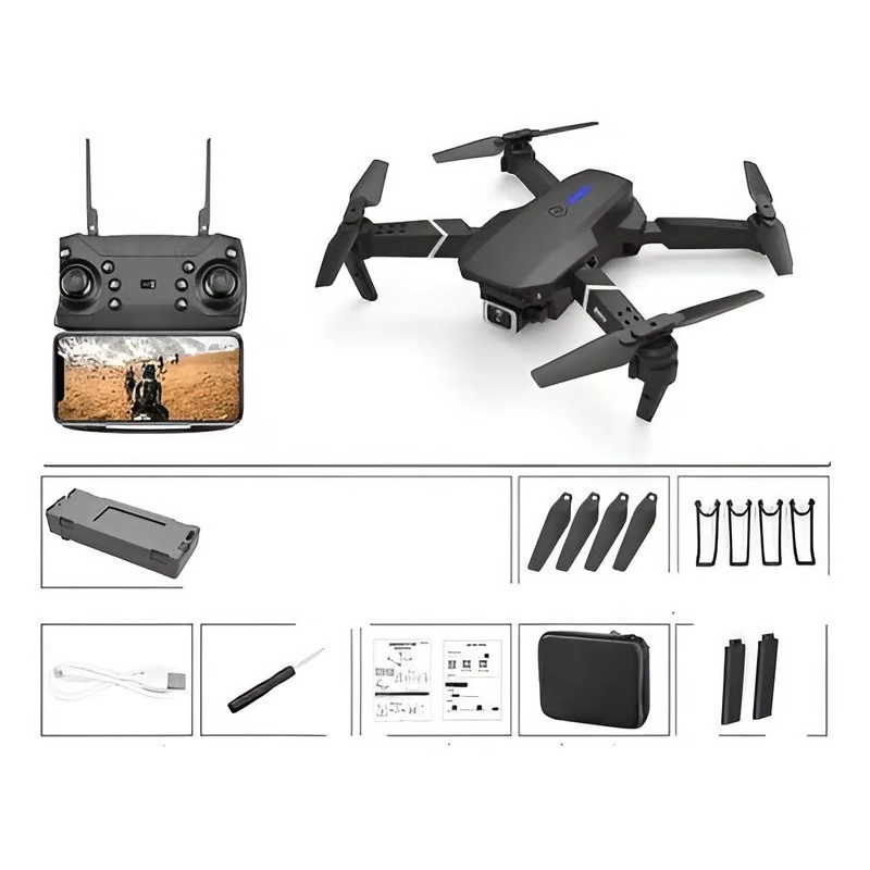 DRON E88 PRO DOBLE CAMARA HD SHOOTING ESTUCHE Y REPUESTO - 4