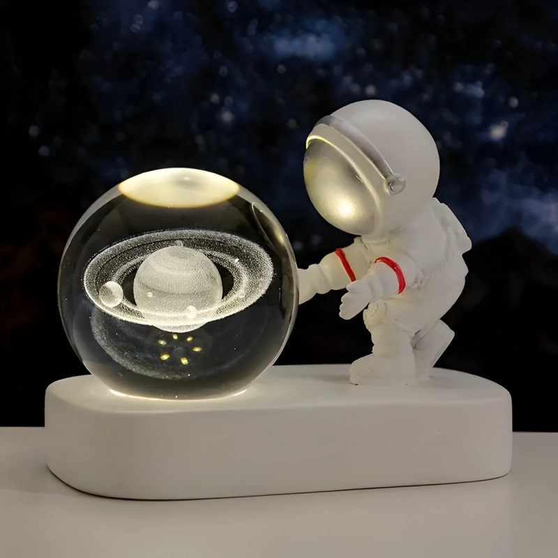 LÁMPARA ASTRONAUTA CON ESFERA 3D TRANSPARENTE BLANCA - 1
