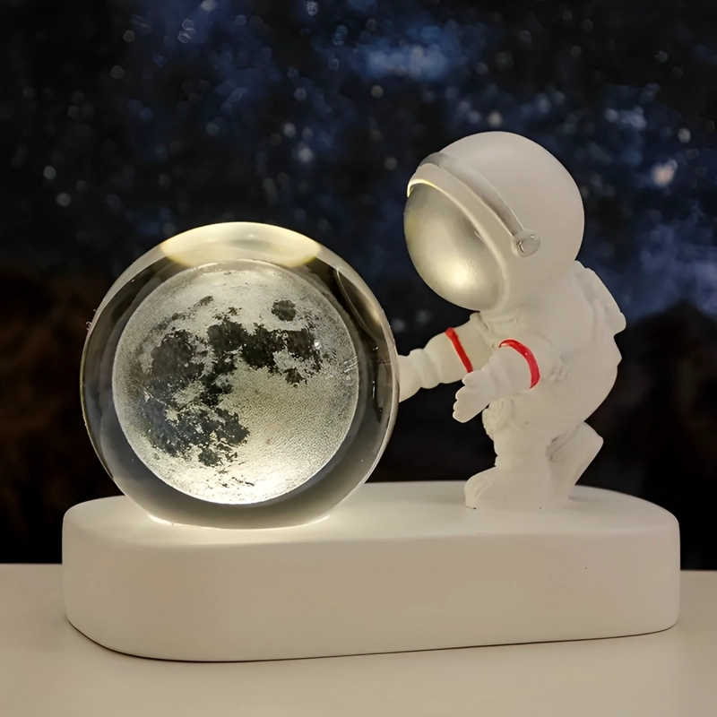 LÁMPARA ASTRONAUTA CON ESFERA 3D TRANSPARENTE BLANCA - 3