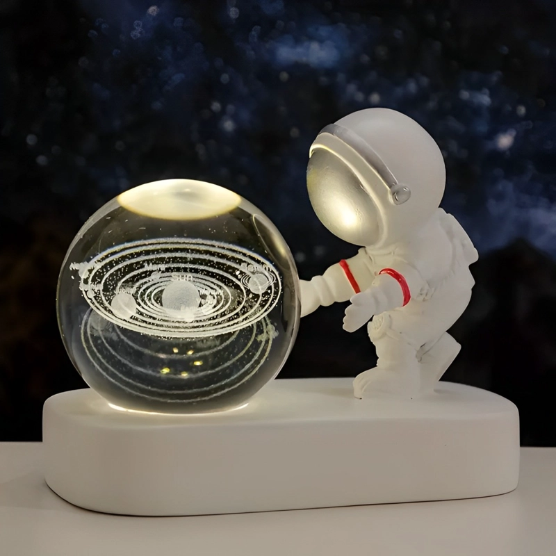 LÁMPARA ASTRONAUTA CON ESFERA 3D TRANSPARENTE BLANCA - 4