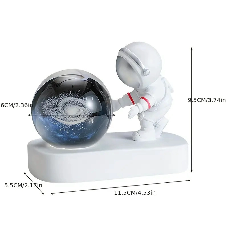 LÁMPARA ASTRONAUTA CON ESFERA 3D TRANSPARENTE BLANCA - 6