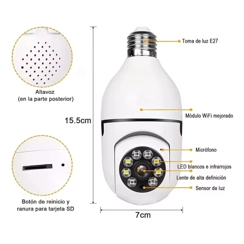 FOCO CÁMARA LED ESPÍA V360 PRO - 6