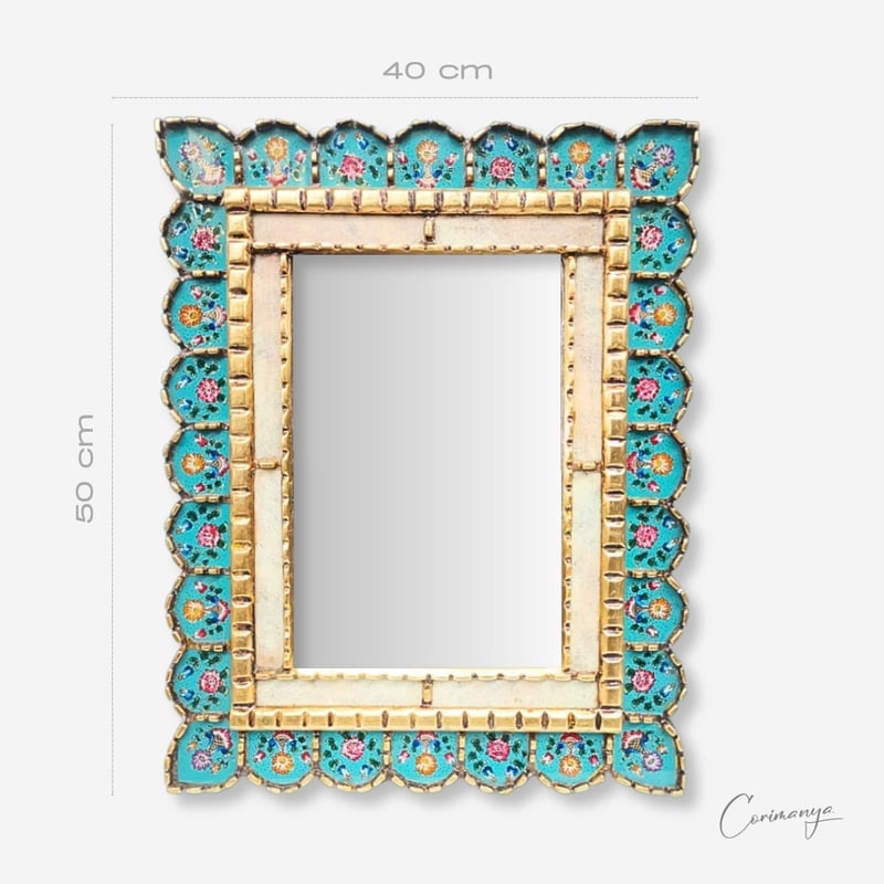ESPEJO CUS132 RECTANGULAR TURQUESA CUSCAJA 50 X 40 CM (FLOREADO ) - 1