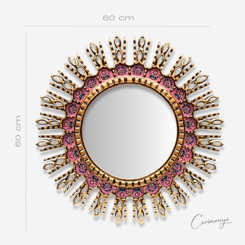 ESPEJO CUS126 ROSA CON BRONCE CORONA CUSCAJA ROSA 60CM - 1