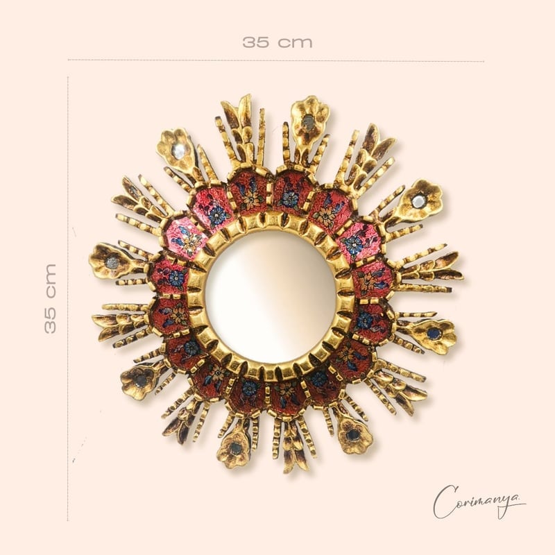 ESPEJO CUS102 CIRCULAR ROJO CON BRONCE RAYOS CUSCAJA 35CM - 1