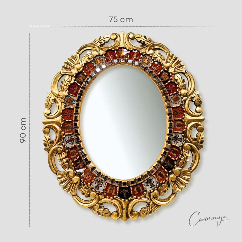 ESPEJO CUS125 BRONCE DECORATIVO OVAL ORNAMENTAL 90 X 75 CM - 1