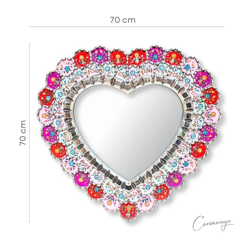 ESPEJO CUS521 ROSADO CORAZÓN CUSCAJA ROSA 70CM (ROSA CON PLATA) - 1