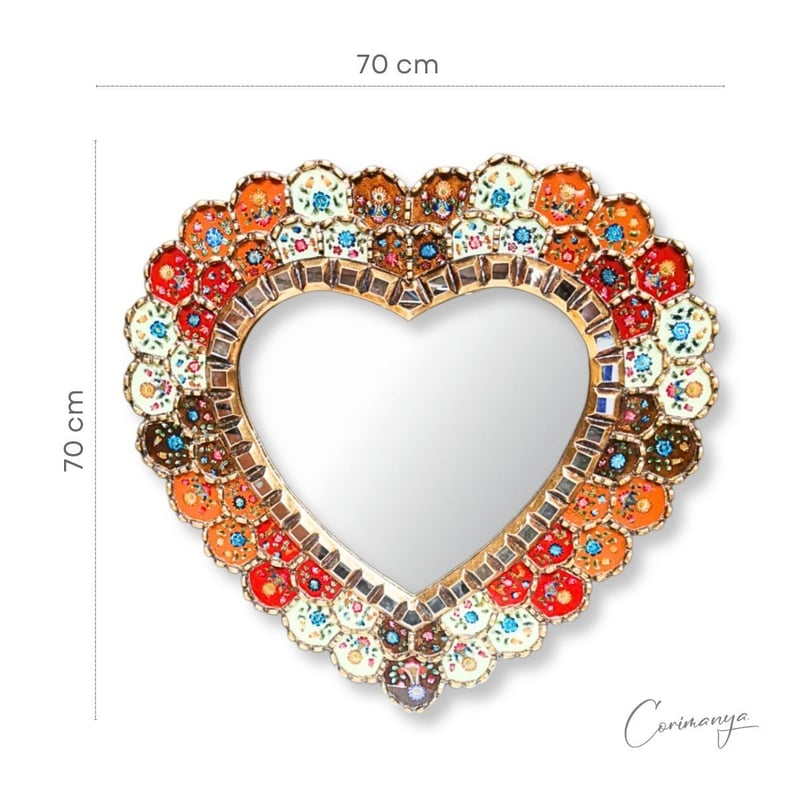 ESPEJO CORAZÓN CUSCAJA NARANJA 70CM (NARANJA CON BRONCE) - 1