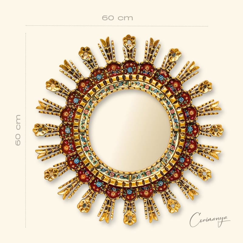 ESPEJO CUS118 ROJO CON BRONCE CORONA CUSCAJA ROJA 60CM - 1