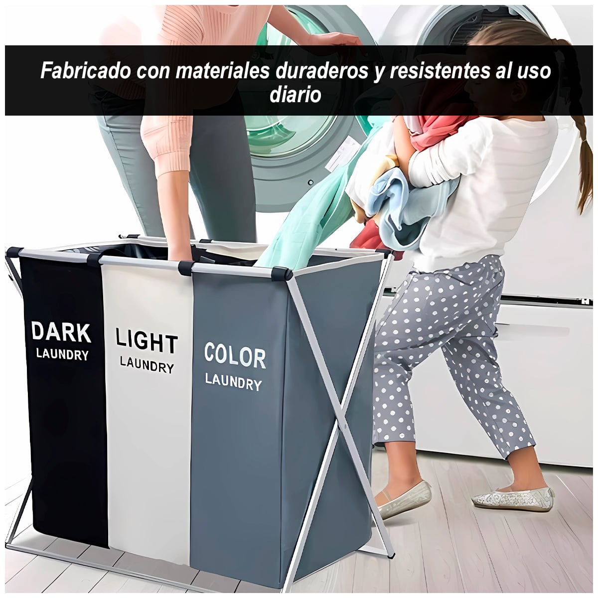 CESTO DE ROPA SUCIA PLEGABLE DE 3 DIVISIONES - 3