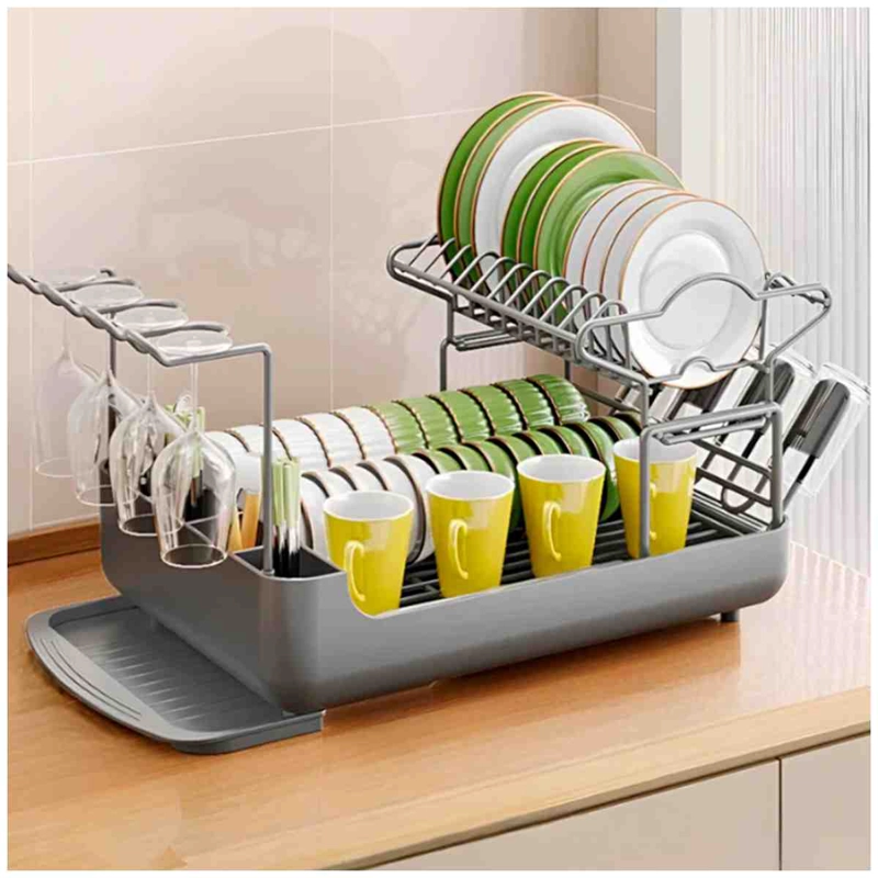 ESCURRIDOR DE PLATOS BLONDY CON BANDEJA GRIS - 1