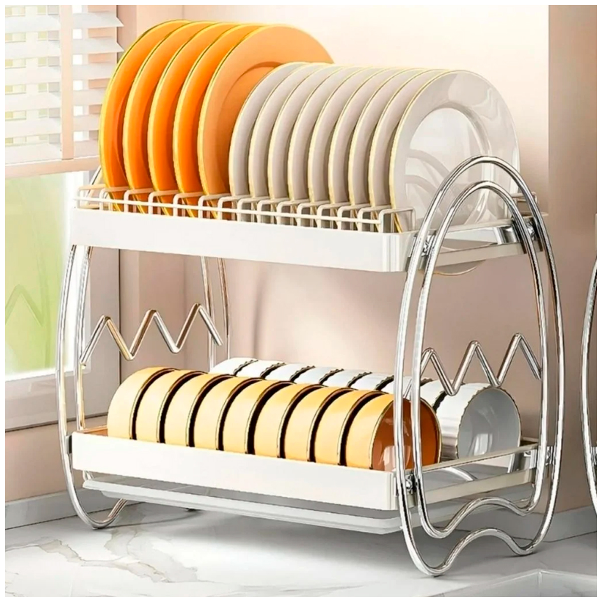 ESCURRIDOR DE PLATOS DE 2 NIVELES CON BANDEJA ANTIGOTEO - 1