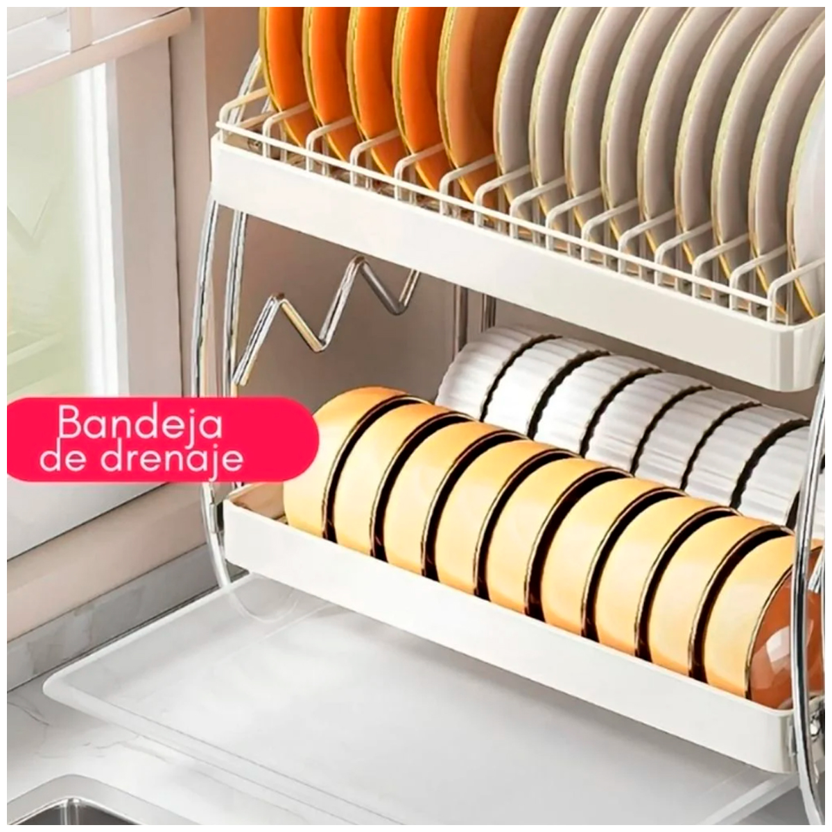 ESCURRIDOR DE PLATOS DE 2 NIVELES CON BANDEJA ANTIGOTEO - 3