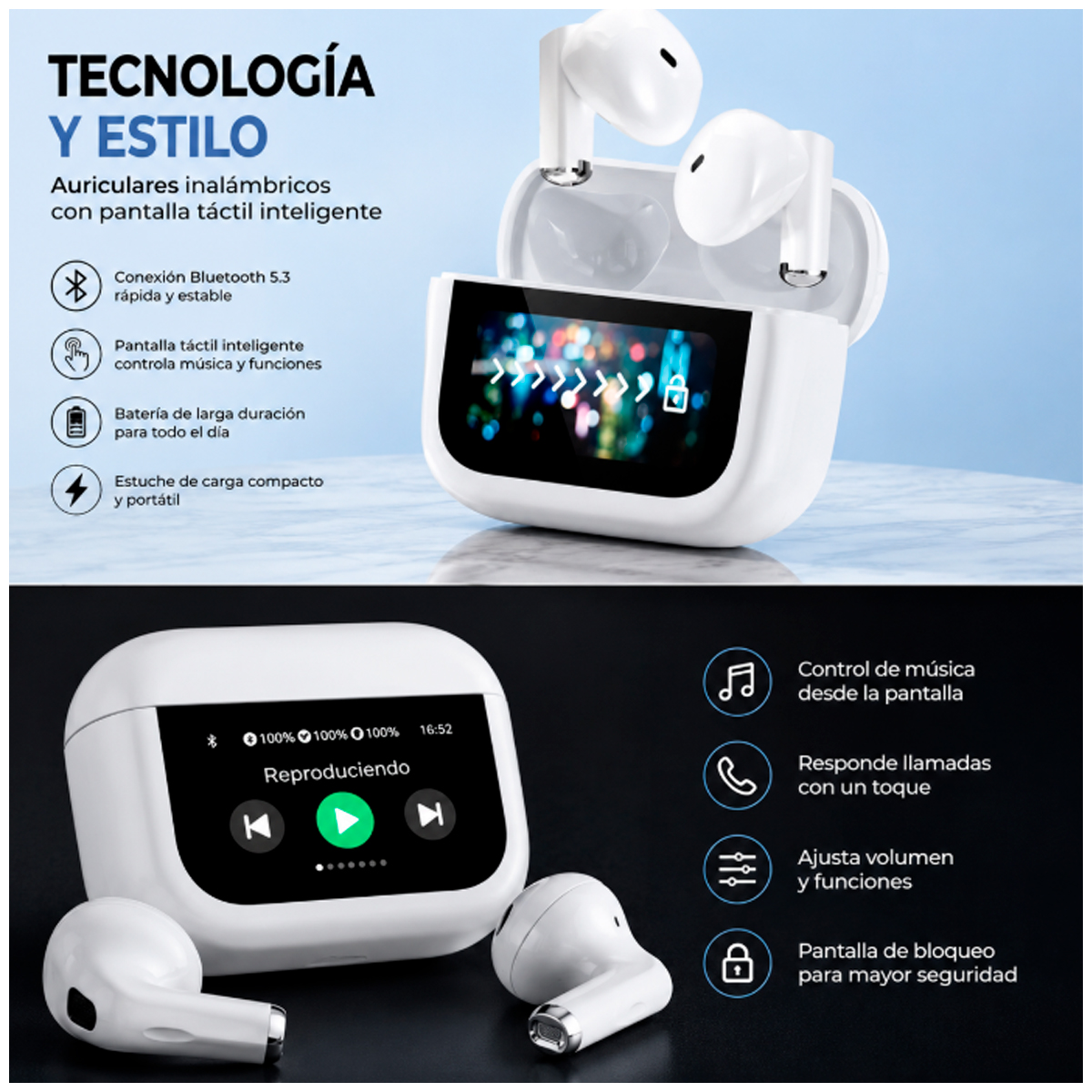 AURICULARES BLUETOOTH YX29 CON SMART CASE BLANCO - 2