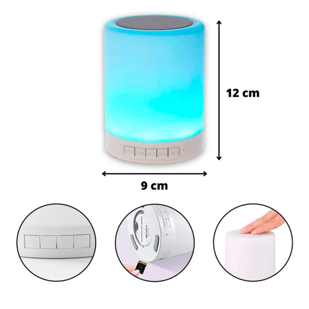 PARLANTE BLUETOOTH TOUCH 2 EN 1 CON LUCES LED MULTICOLOR CON CARGA USB - 2