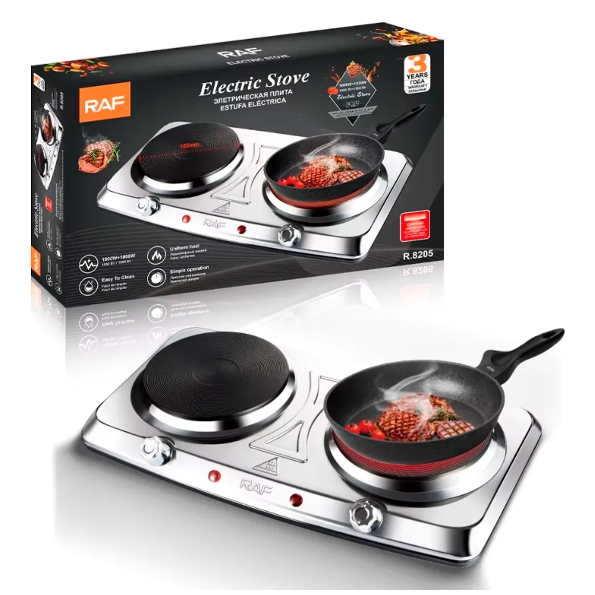 COCINA ELÉCTRICA 2 HORNILLAS 2000W RAF R.8205 - 1
