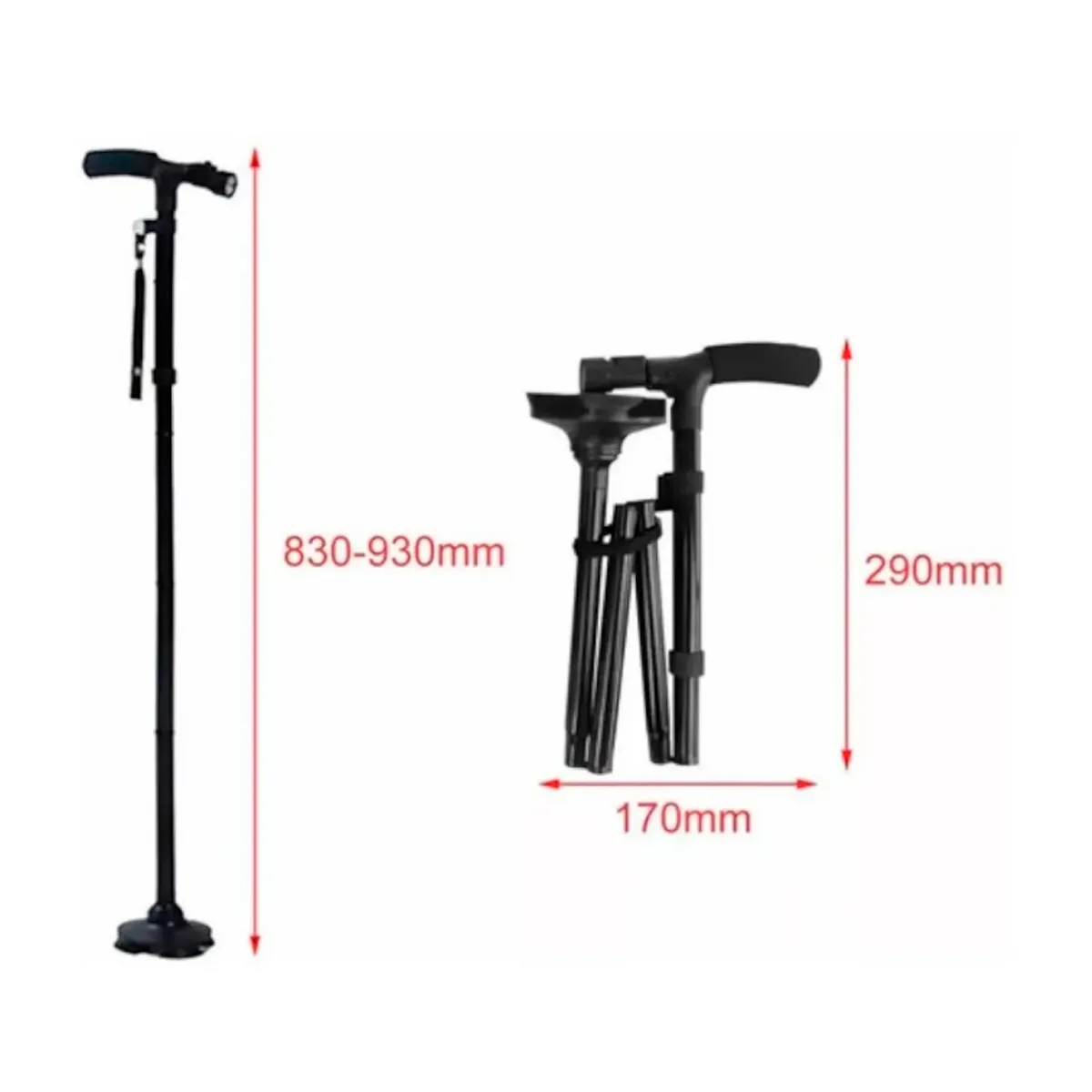 BASTÓN PLEGABLE MÁGICO ORTOPÉDICO CON LUZ LED Y ALTURA REGULABLE - 2