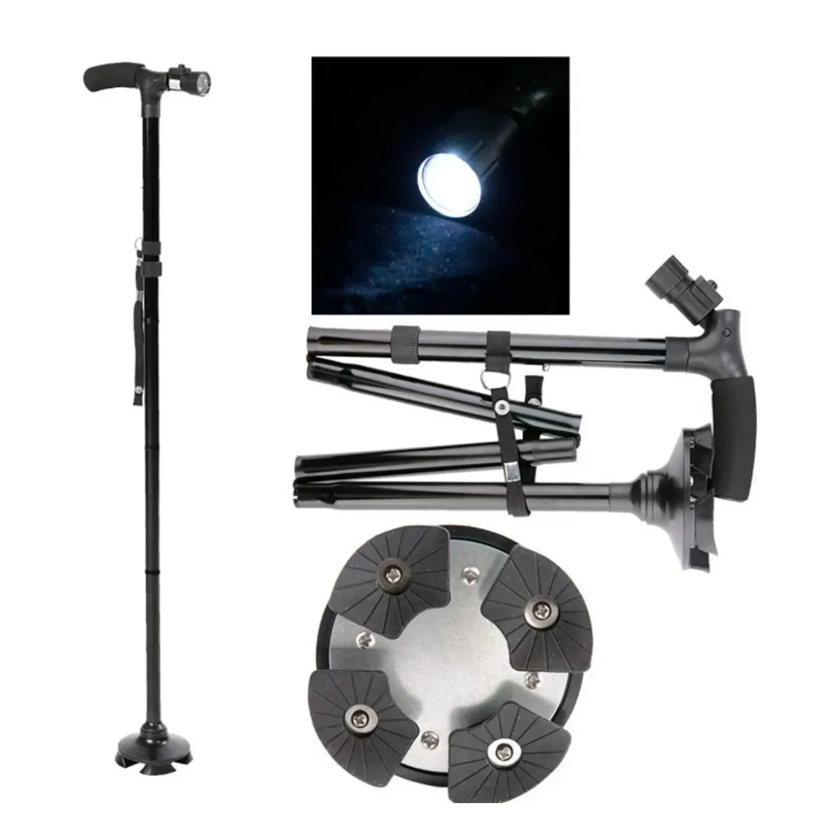 BASTÓN PLEGABLE MÁGICO ORTOPÉDICO CON LUZ LED Y ALTURA REGULABLE - 3