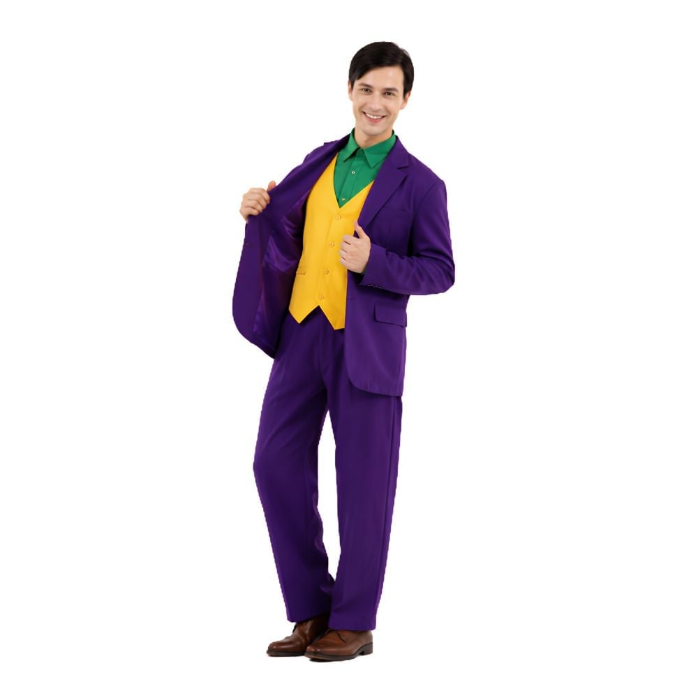 DISFRAZ COMPLETO DE PAYASO JOKER TALLA S COLOR MORADO HALLOWEEN - 1
