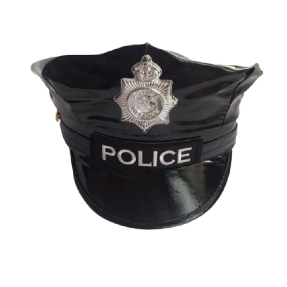 GORRO DE POLICIA OCTOGONAL DE CUERO NEGRO DISFRAZ COSPLAY - 2