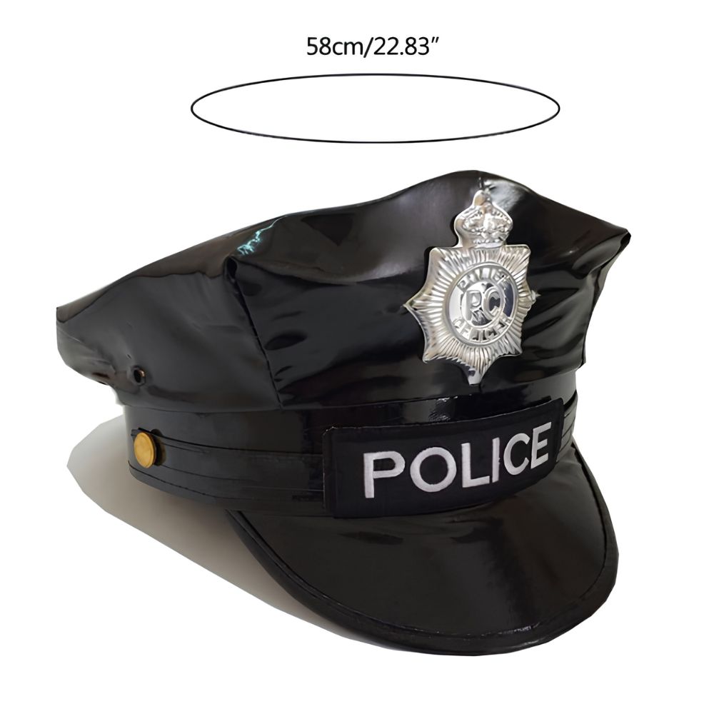 GORRO DE POLICIA OCTOGONAL DE CUERO NEGRO DISFRAZ COSPLAY - 4