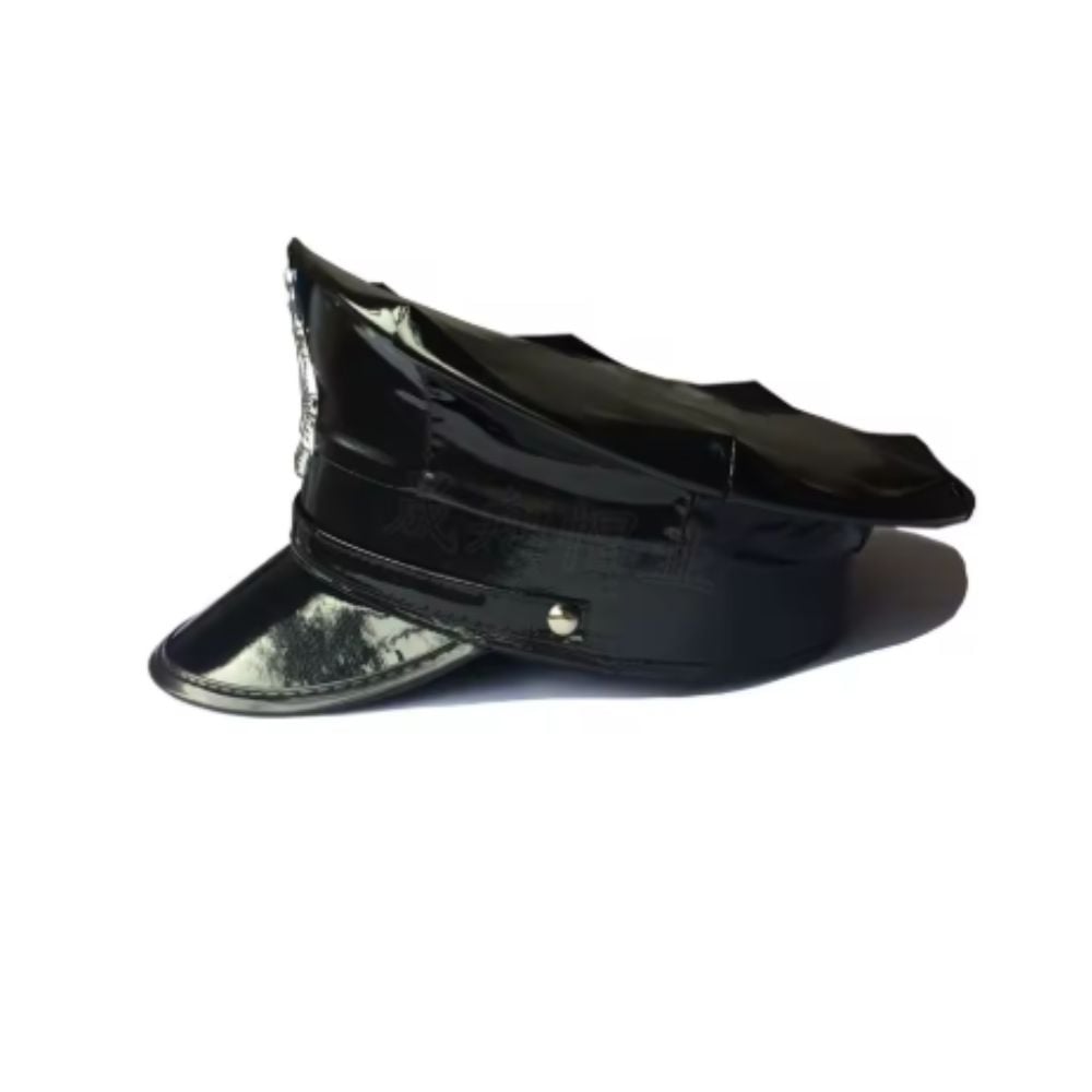 PACK GORRO DE POLICIA DE CUERINA NEGRO CON PANTIS POLICE DISFRAZ COSPLAY HALLOWEEN - 3