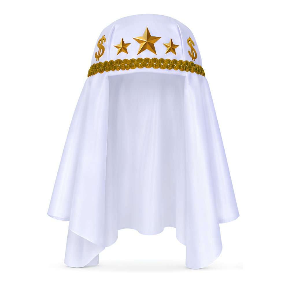 TURBANTE JEQUE ÁRABE BLANCO DORADO DISFRAZ ADULTO HALLOWEEN FIESTA COSPLAY - 1