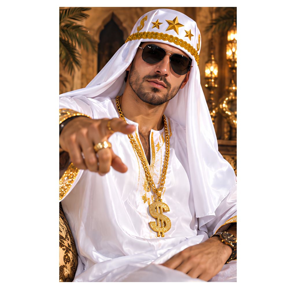 TURBANTE JEQUE ÁRABE BLANCO DORADO DISFRAZ ADULTO HALLOWEEN FIESTA COSPLAY - 4