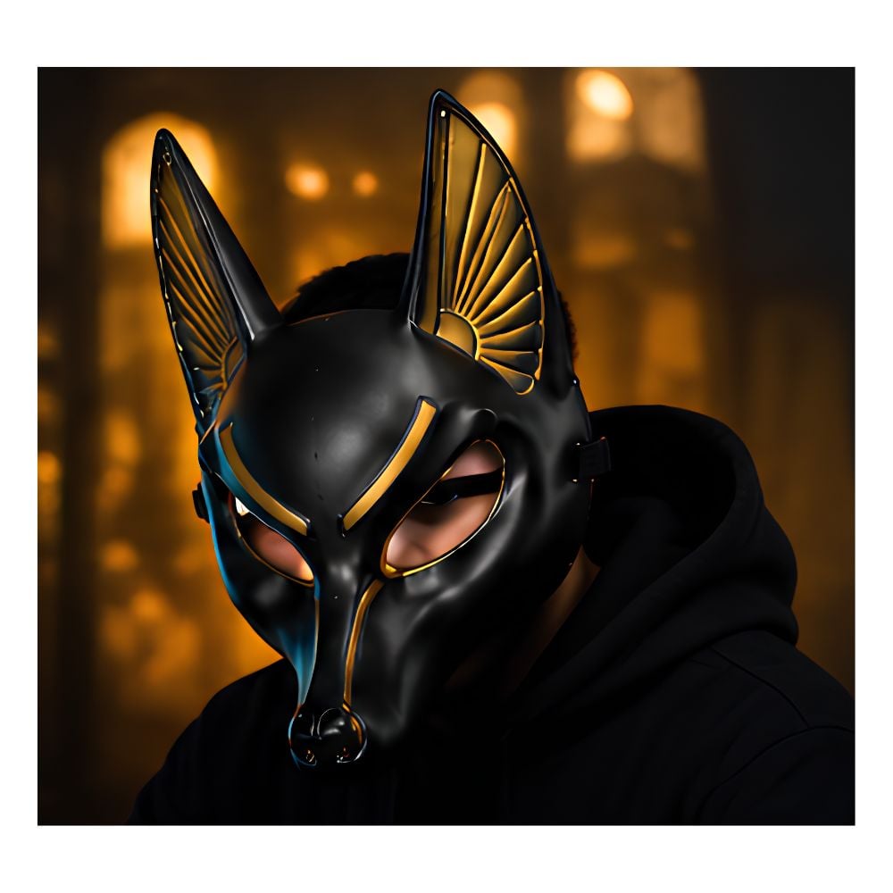 MASCARA ANTIFAZ ANUBIS EGIPCIO NEGRA CON DORADO PARA COSPLAY HALLOWEEN FIESTA - 3