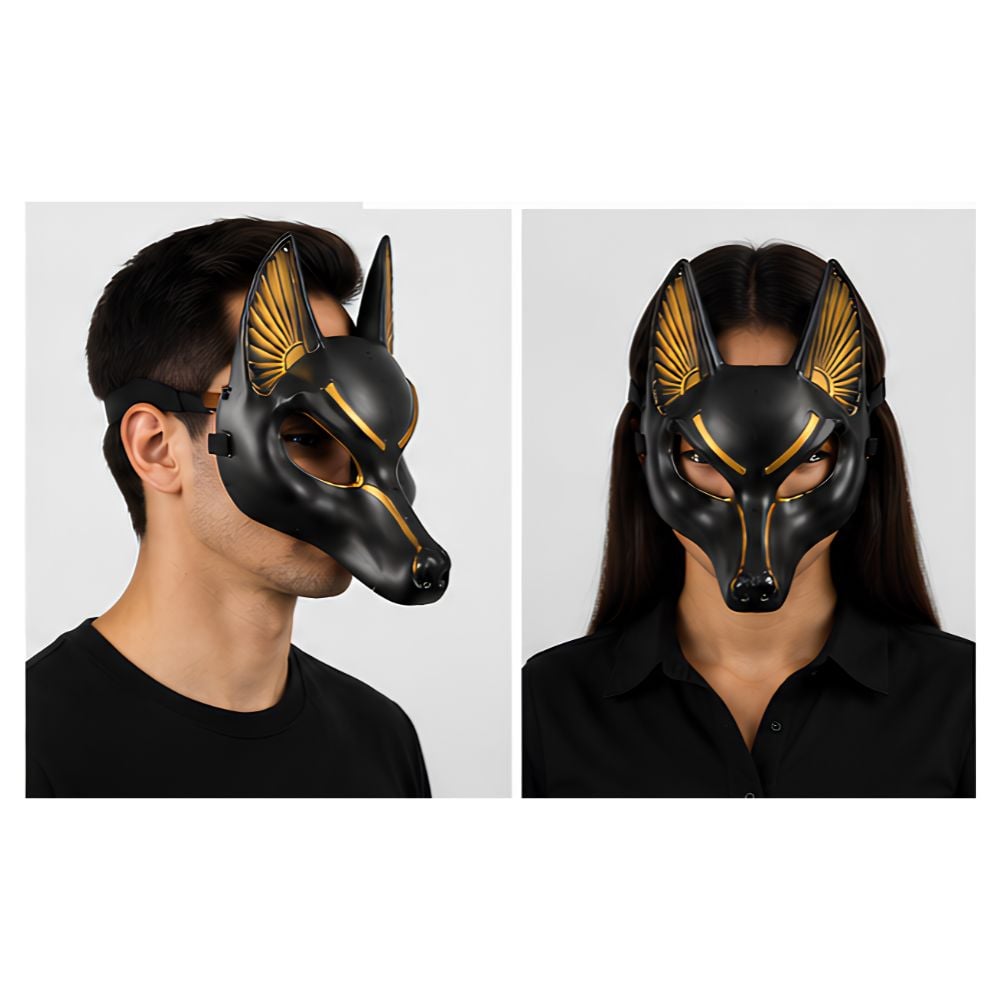 MASCARA ANTIFAZ ANUBIS EGIPCIO NEGRA CON DORADO PARA COSPLAY HALLOWEEN FIESTA - 4