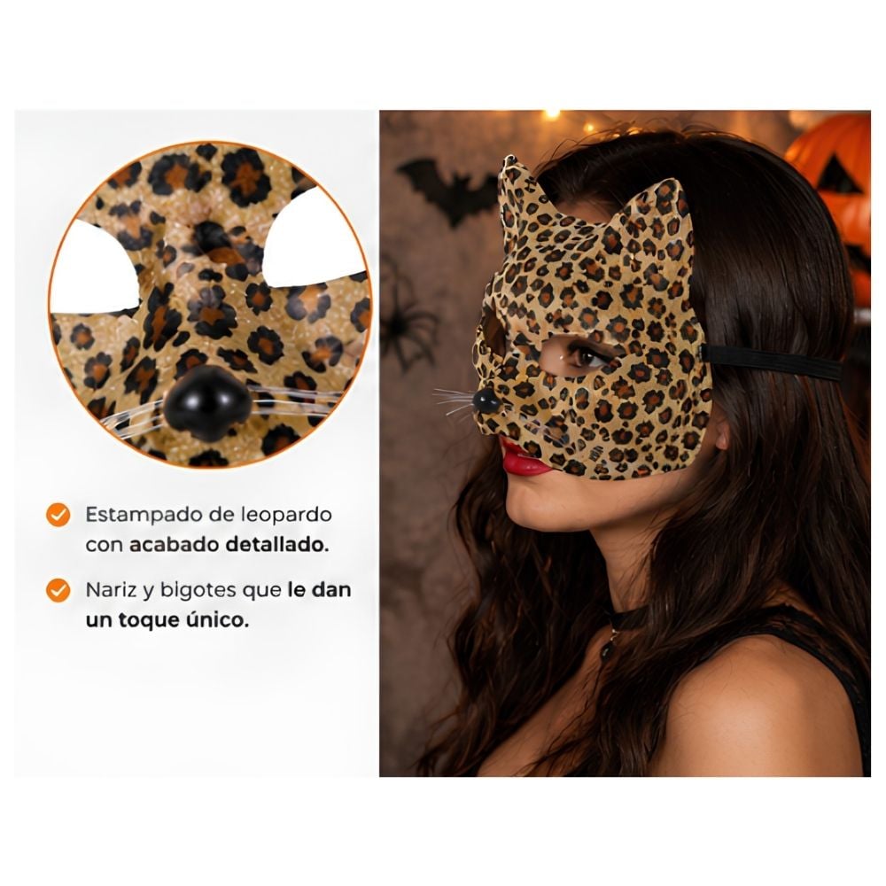 MÁSCARA ANTIFAZ DE GATO LEOPARDO PARA DISFRAZ - ACCESORIO HALLOWEEN Y FIESTAS - 2