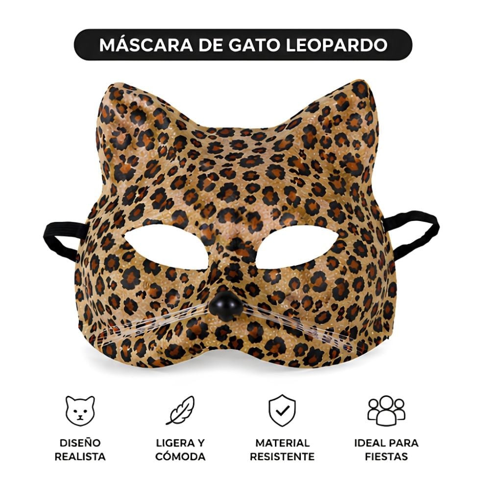 MÁSCARA ANTIFAZ DE GATO LEOPARDO PARA DISFRAZ - ACCESORIO HALLOWEEN Y FIESTAS - 5