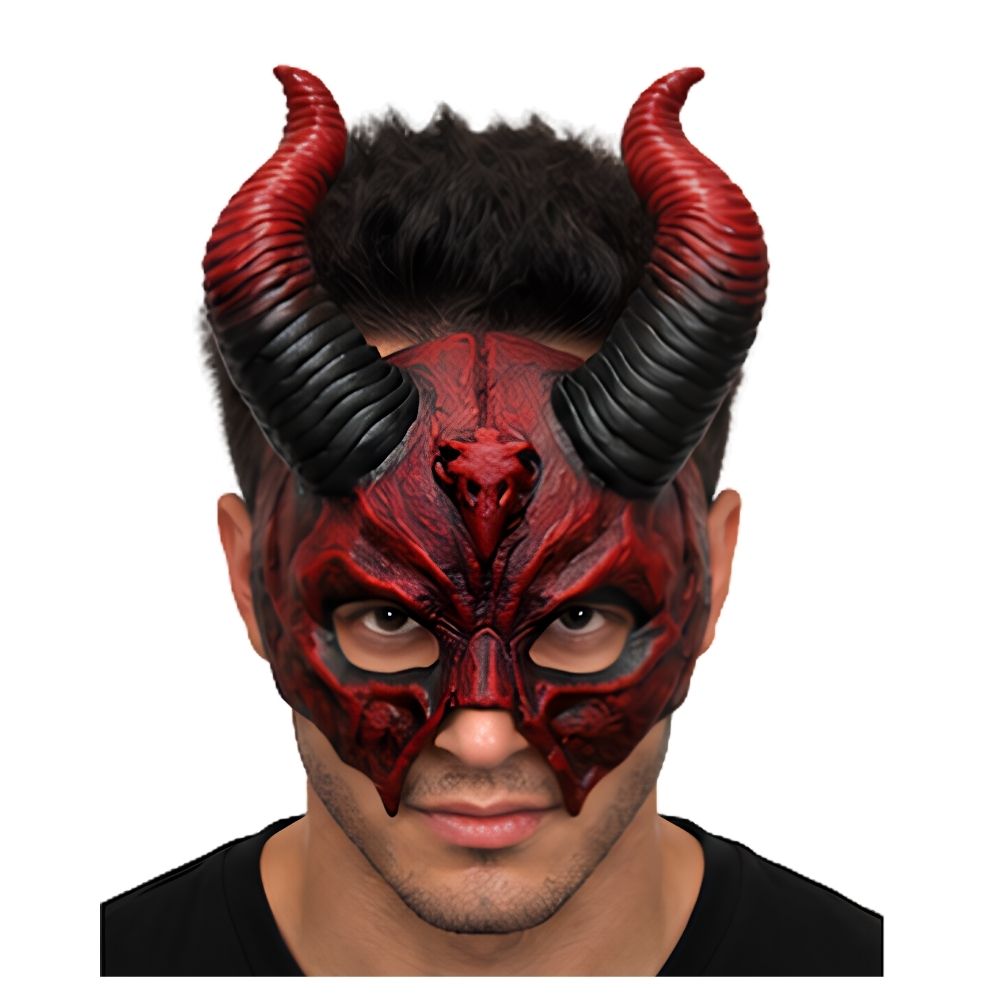 MÁSCARA ANTIFAZ DEMONIO CON CUERNOS ROJOS PARA HALLOWEEN FIESTA COSPLAY - 4