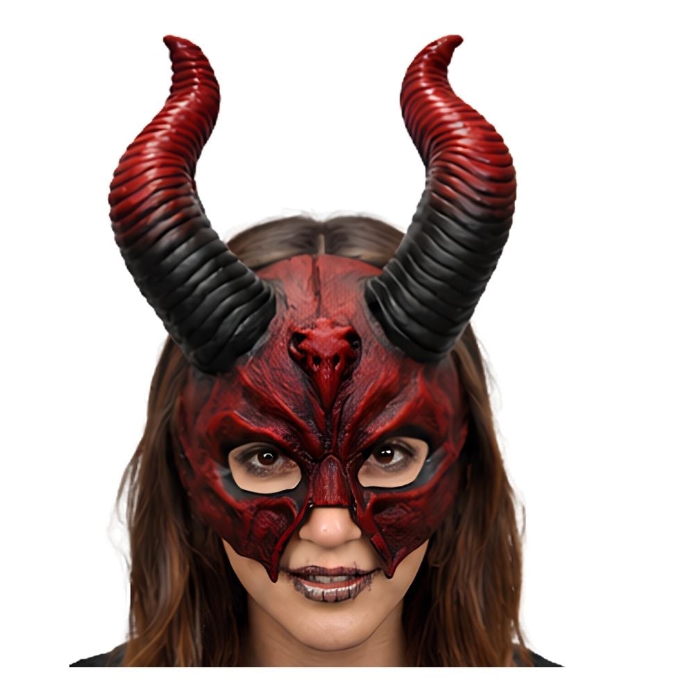MÁSCARA ANTIFAZ DEMONIO CON CUERNOS ROJOS PARA HALLOWEEN FIESTA COSPLAY - 5