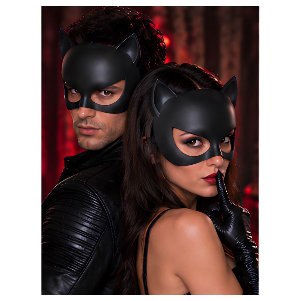 PACK PAREJA ANTIFAZ MÁSCARA GATO NEGRO CON OREJAS ADULTO HALLOWEEN COSPLAY FESTIVAL - 3