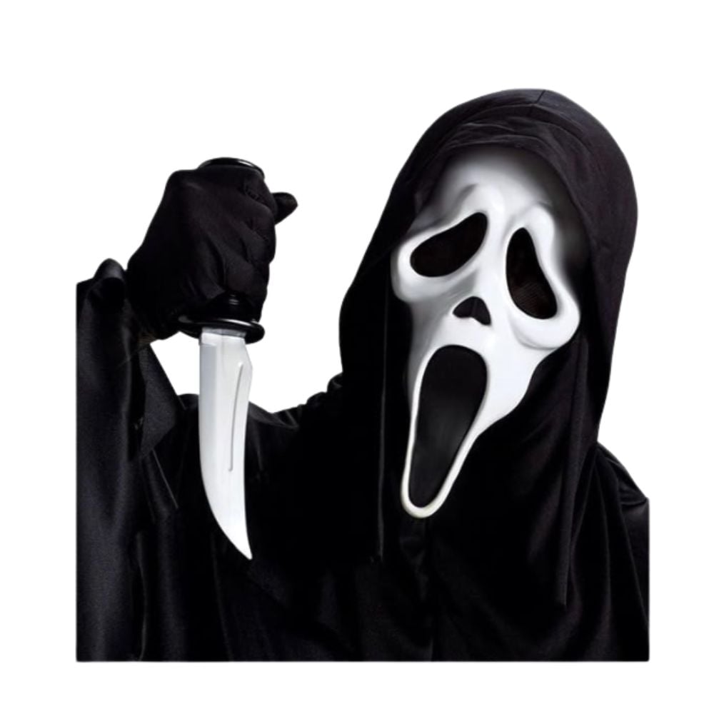 MÁSCARA DE LÁTEX SCREAM CLÁSICO CON ACCCESORIO HALLOWEEN FIESTA COSPLAY - 1